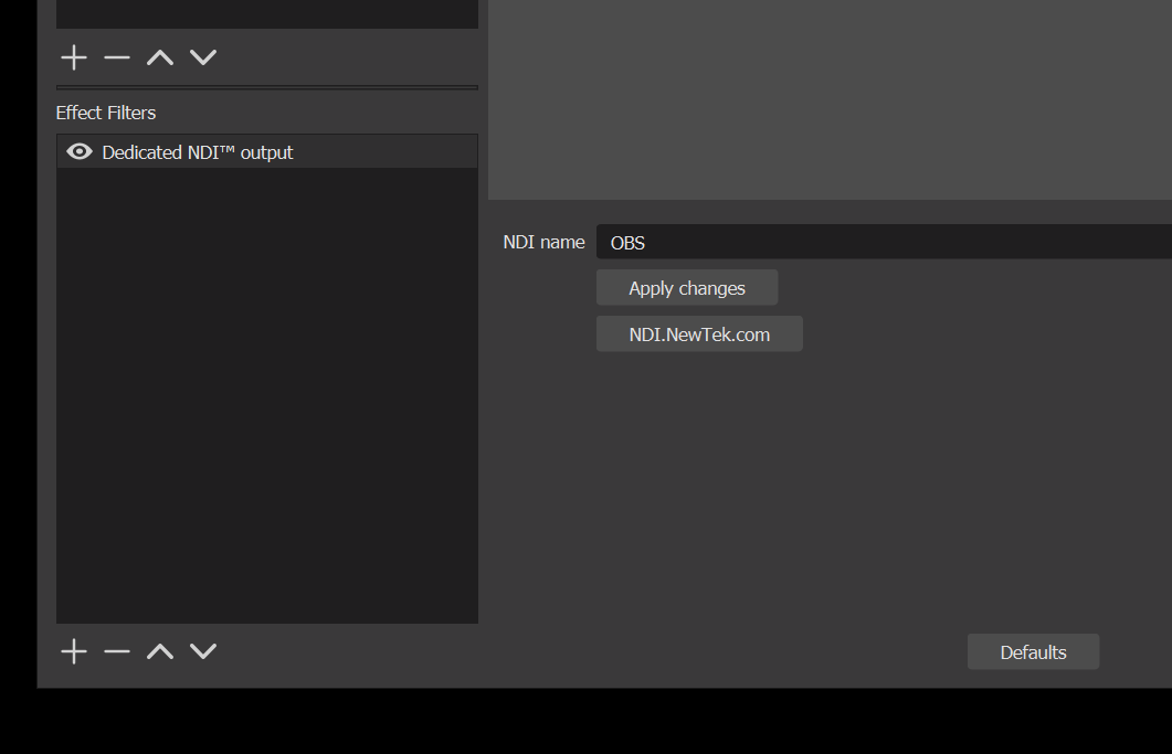 The named NDI output appearing as a tracking source